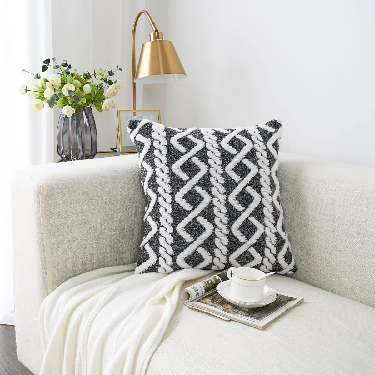 Artificial Plush Cushion Cover with Shearing Groove Design