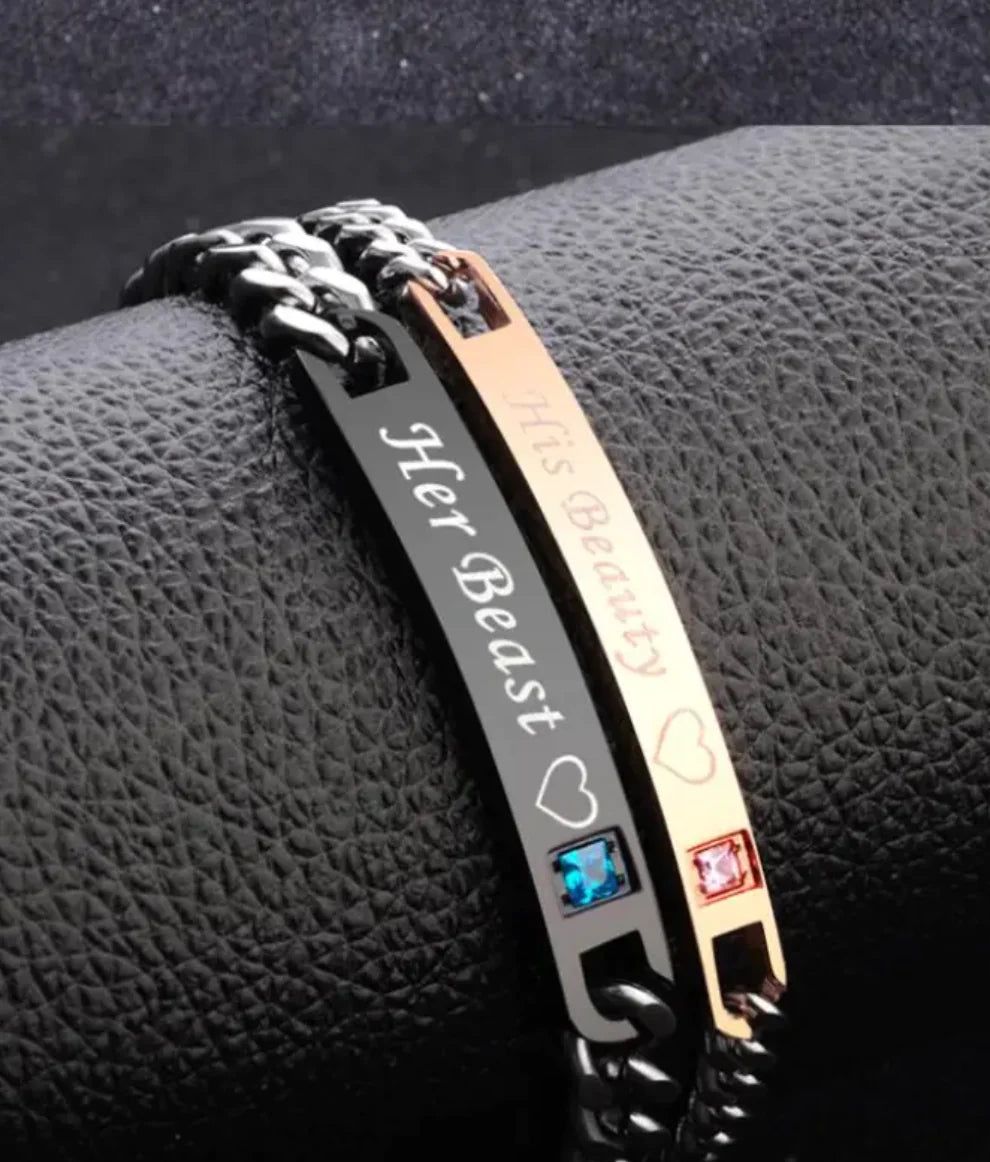 Couples Matching Heart & Crown Bracelets