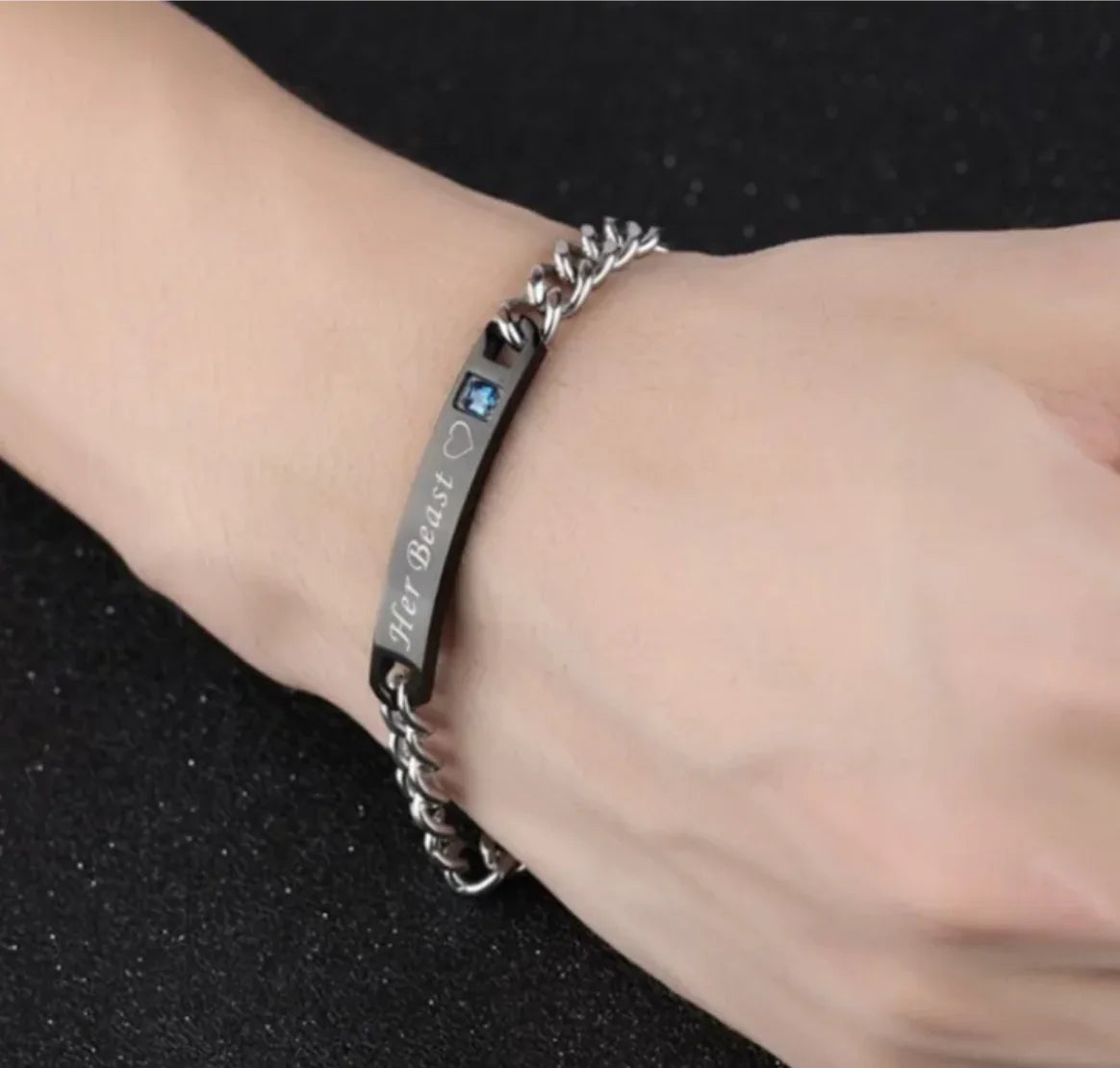 Couples Matching Heart & Crown Bracelets