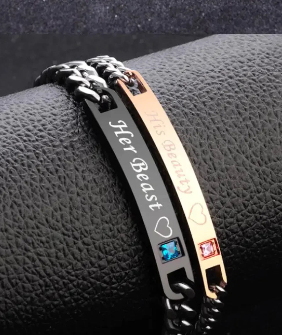 Couples Matching Heart & Crown Bracelets