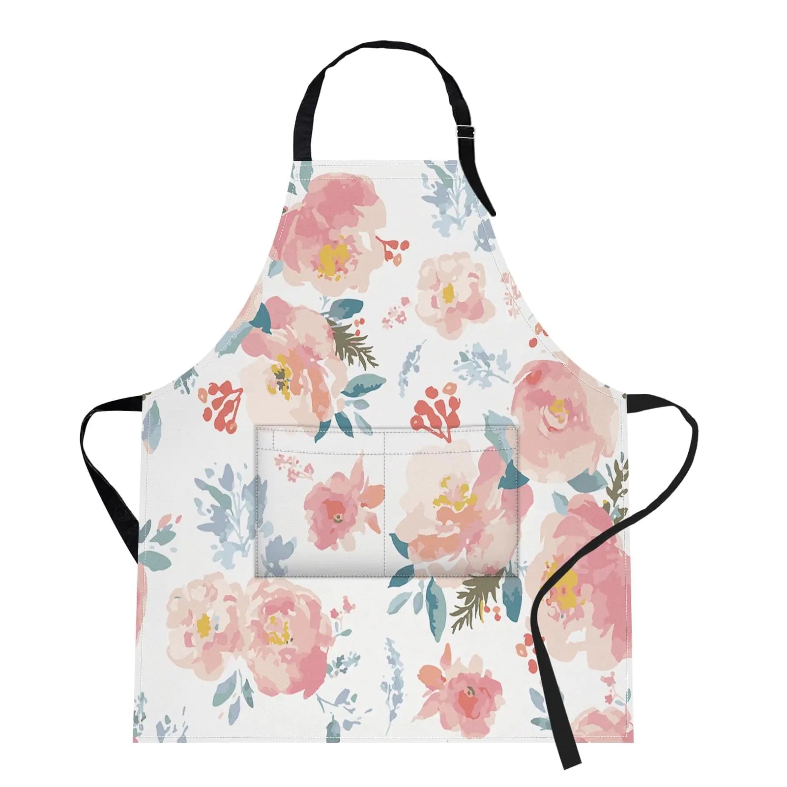 Floral Kitchen Apron with Pockets – Cooking & Baking (Pink)