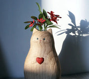 Handmade Wooden Cat Vase - Creative Craft Decor