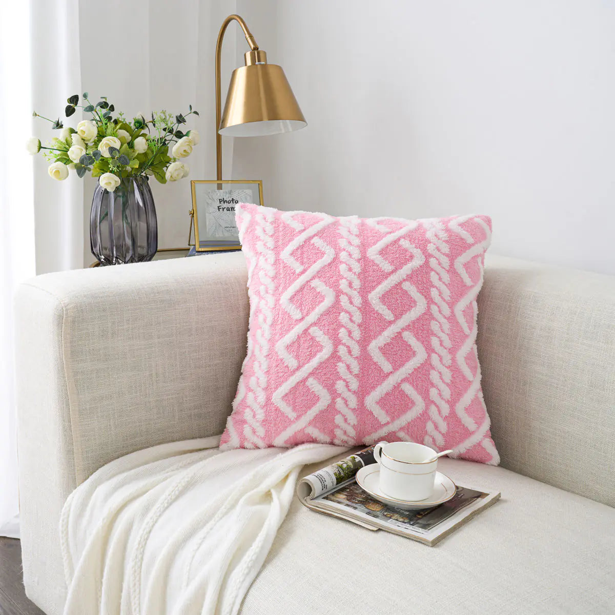 Artificial Plush Cushion Cover with Shearing Groove Design