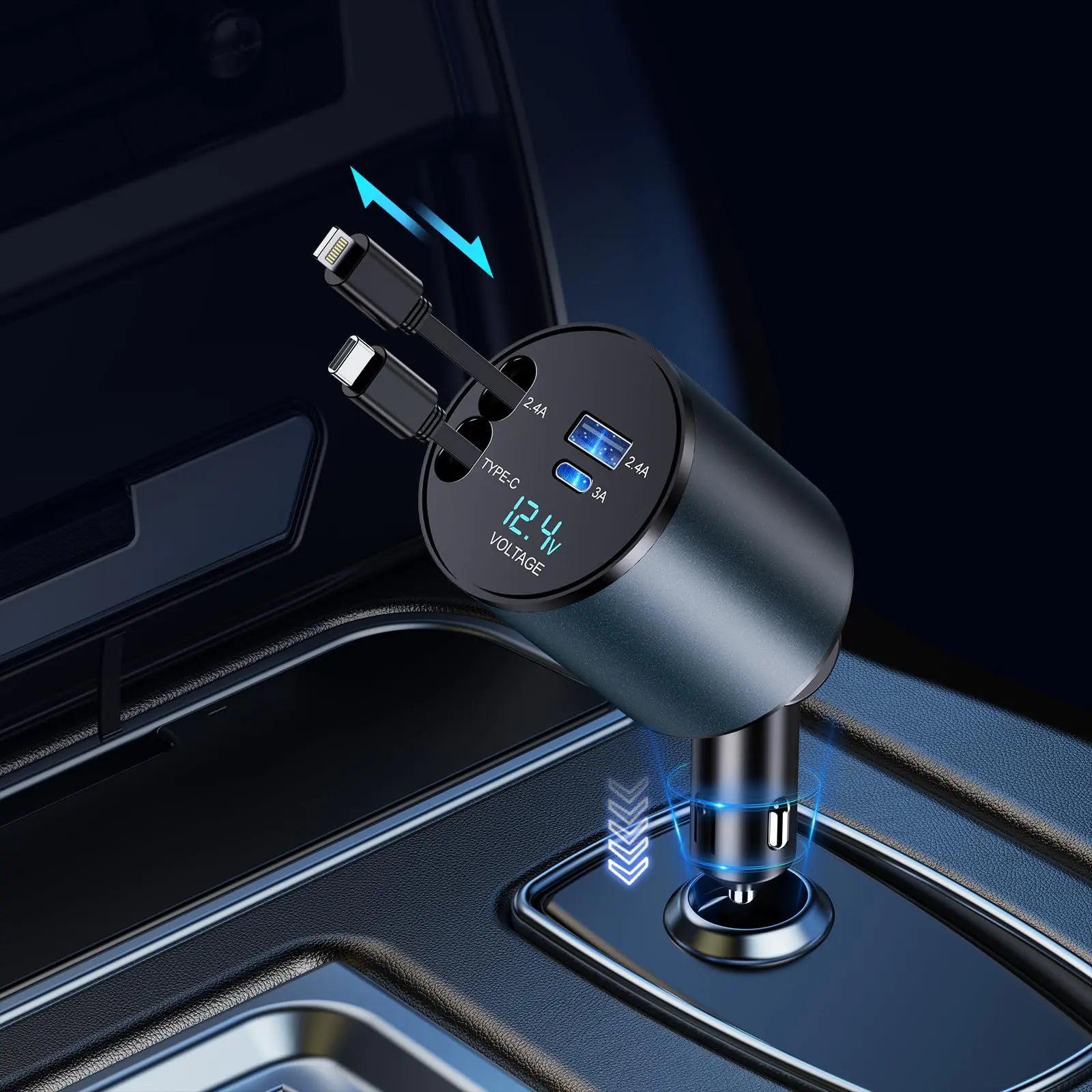 Retractable Car Charger 4 in 1 Fast Car Phone Charger