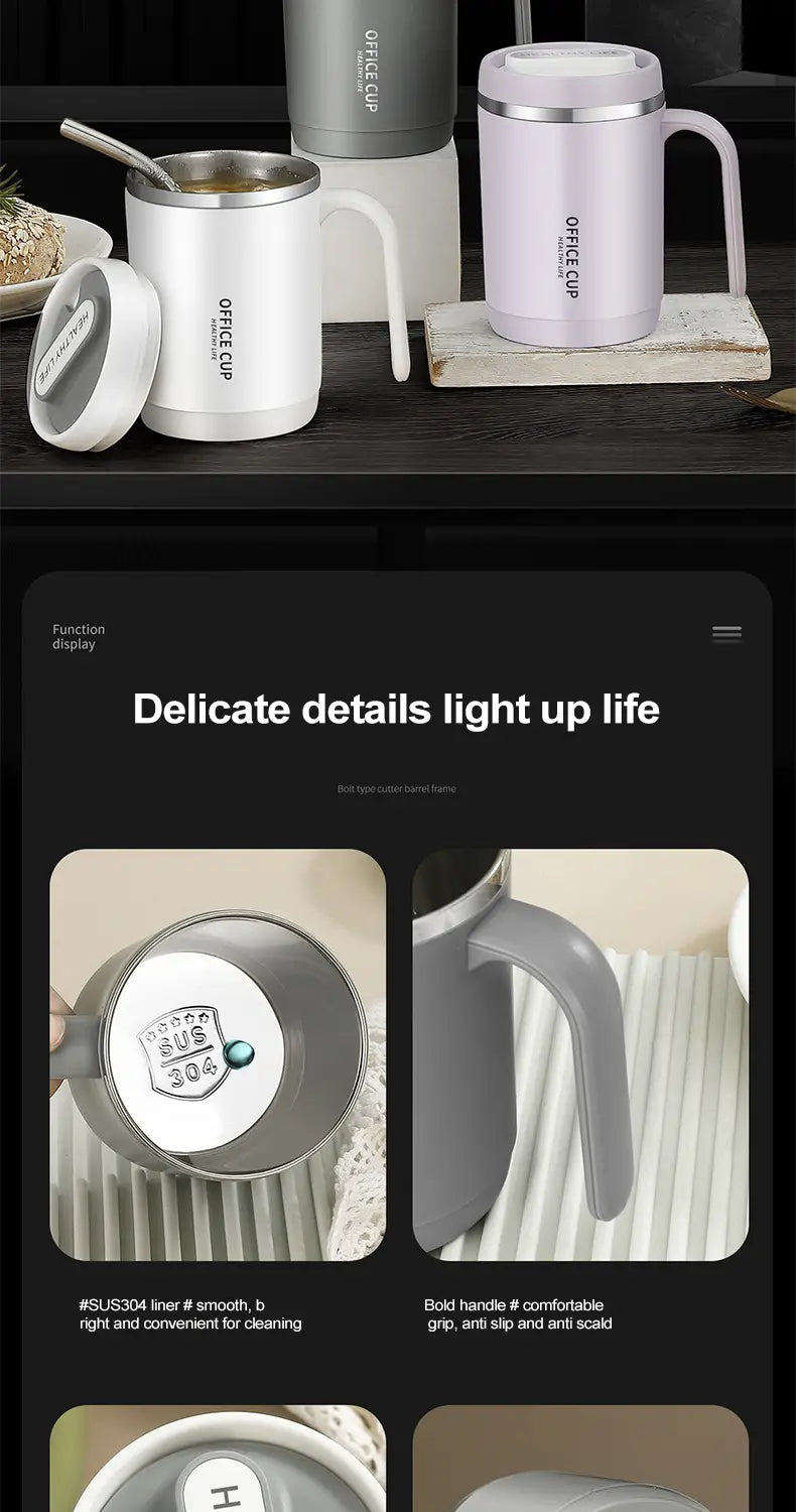 Insulated Coffee Mug with Lid - Portable Practical Gift