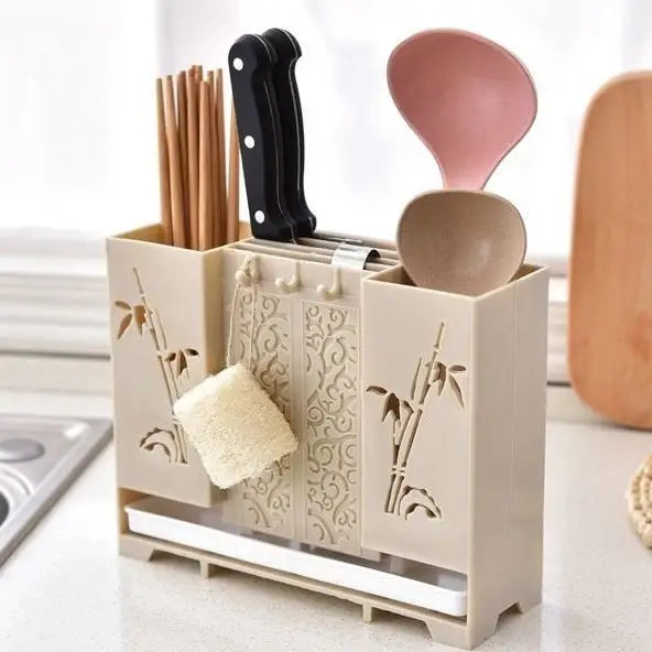 Wall-Mounted Kitchen Utensil Holder with Drainage Basket