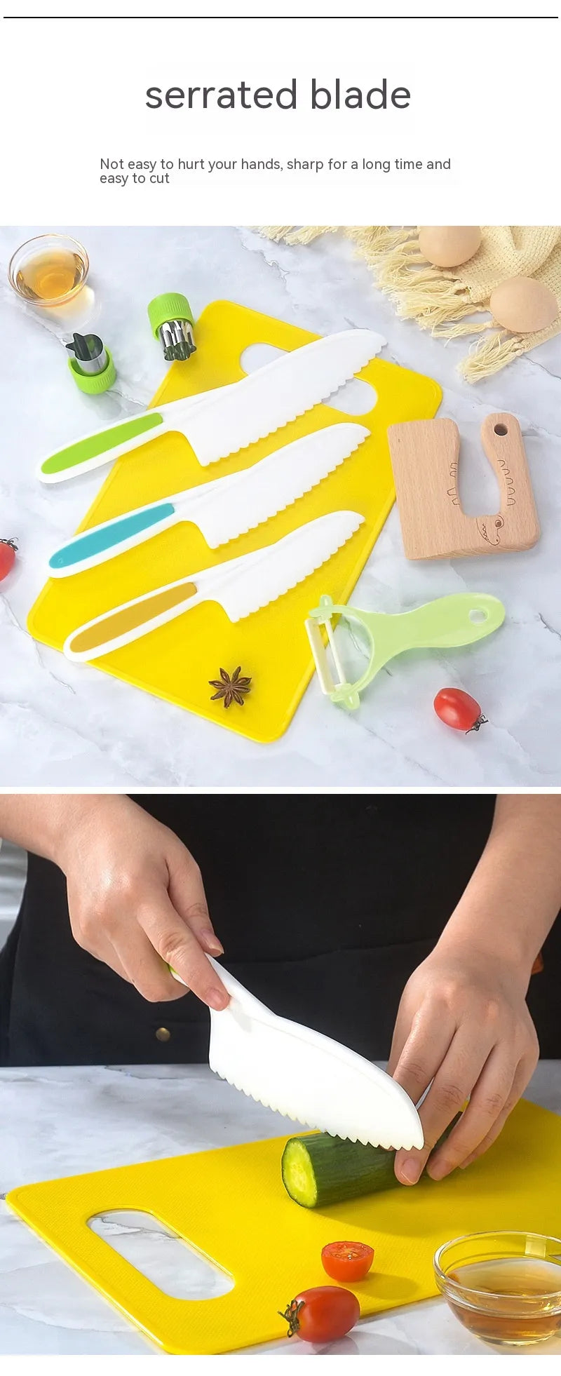  A child holding a spoon and spatula from the Children’s Plastic Kitchen Tools Set.