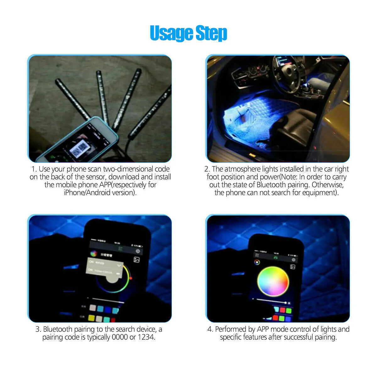 Car Interior LED Strip Lights – Ambient RGB Light Kit for Car Decor