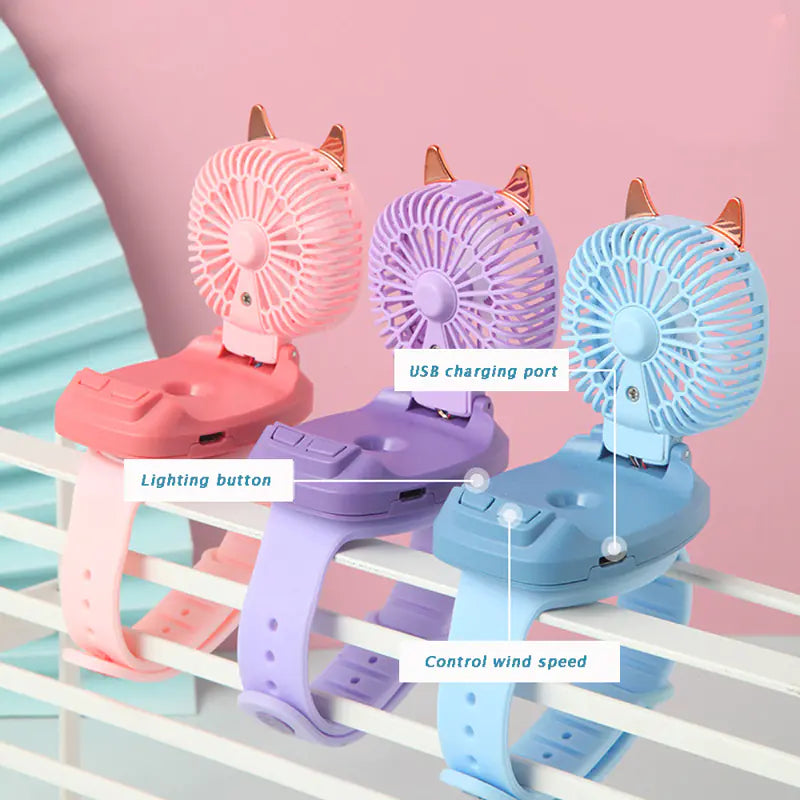 Cartoon Cat Design Portable Mini USB Fan with LED Lights