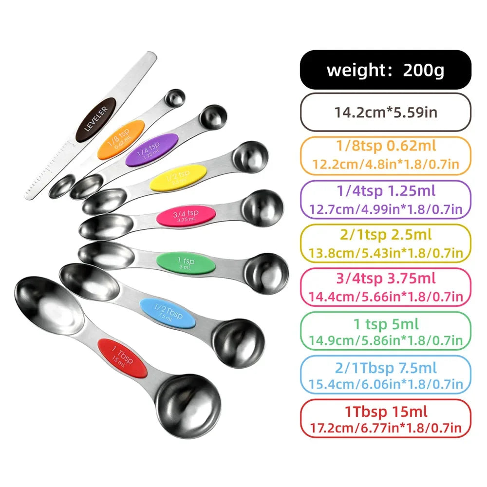Dual-sided stainless steel spoons showing tablespoon and teaspoon measurements

