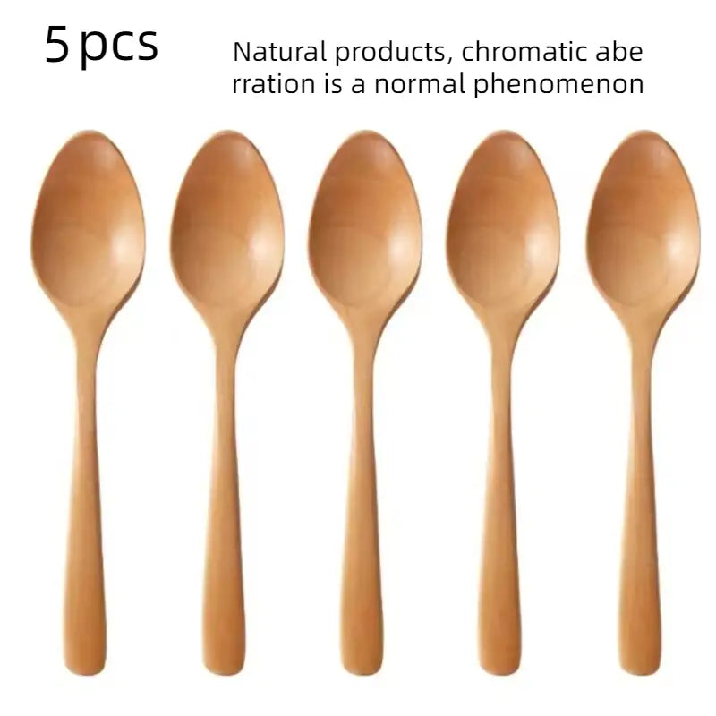 5-Piece Wooden Spoon Set with Long Handle Kitchen Tools