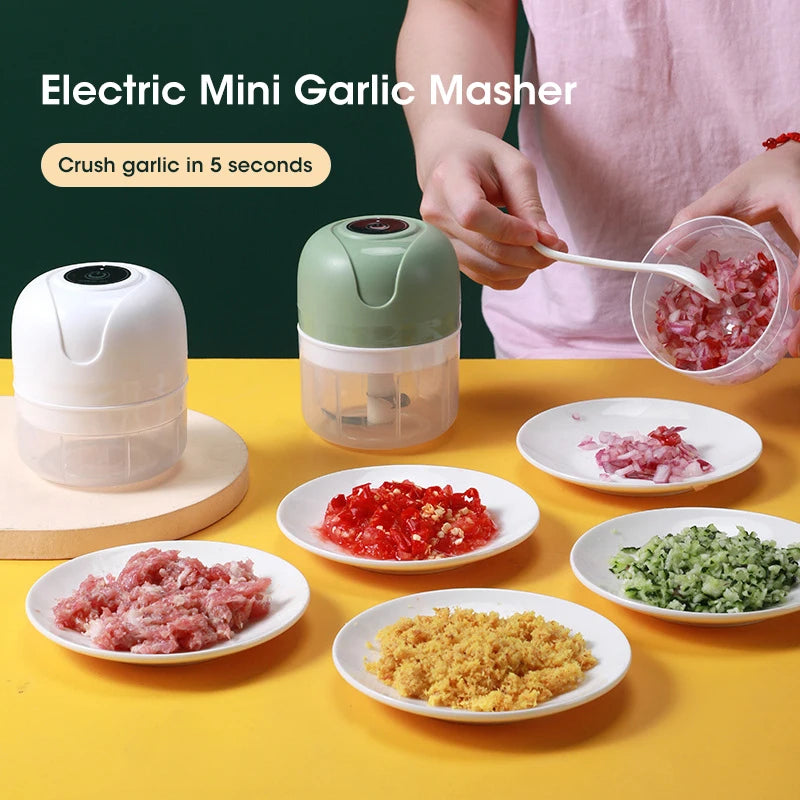 Garlic Chopper in action, showcasing the one-touch operation for easy chopping.
