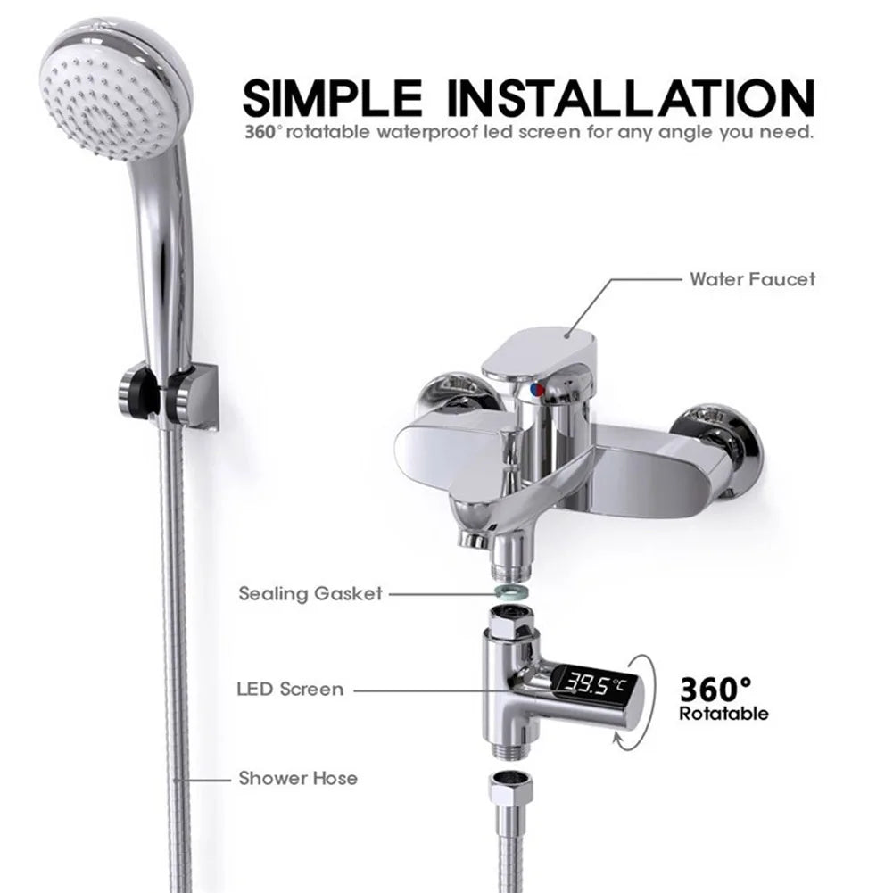 LED Shower Temperature Display (Water-Powered)