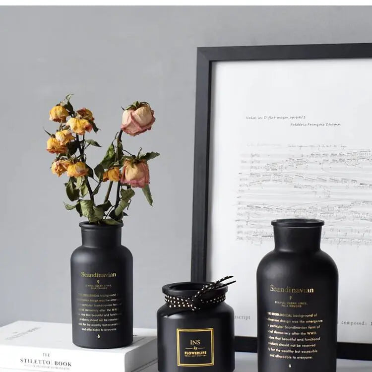 INS Style Glass Vase with Gold Foil Design