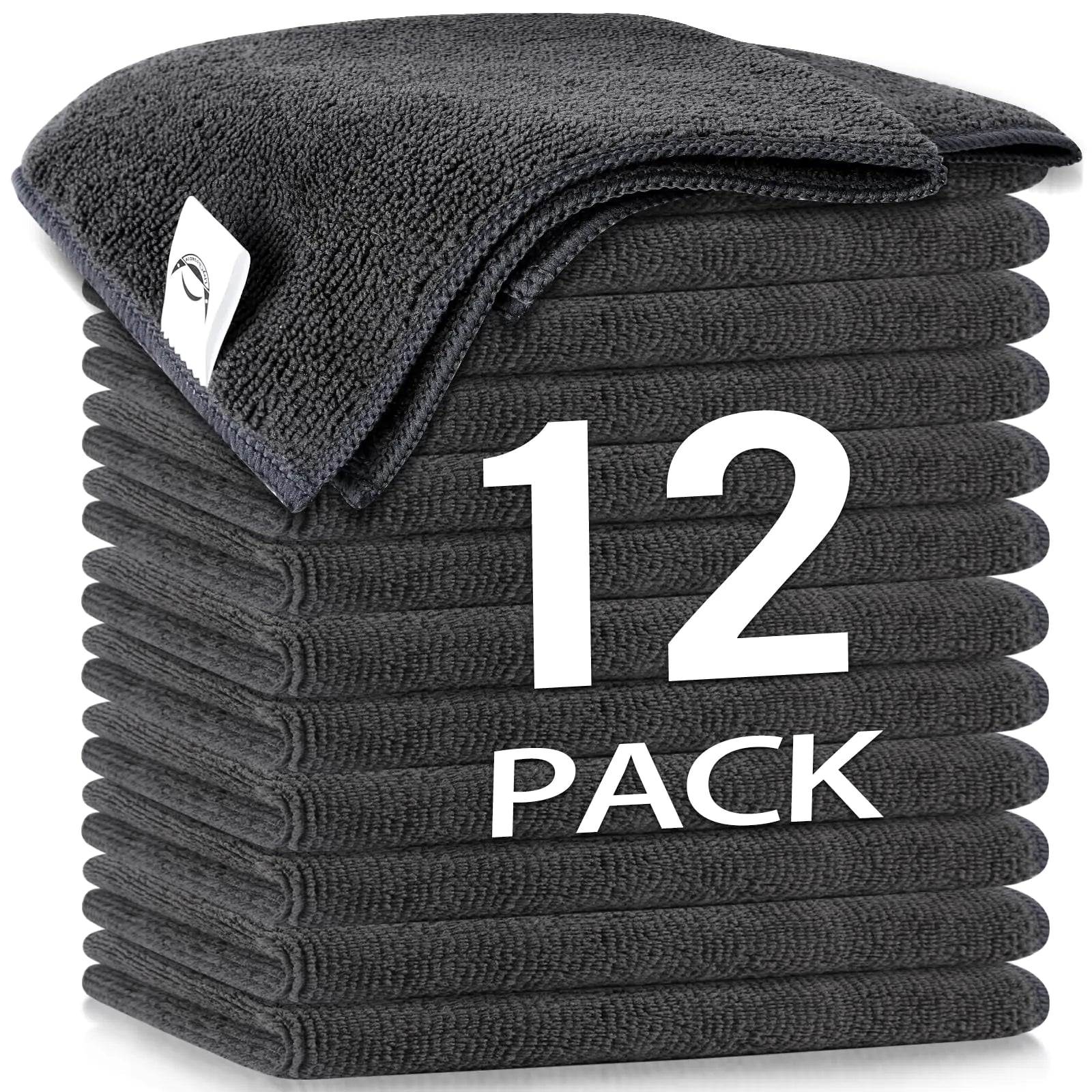 Microfiber Cleaning Cloths – 12 Pack, Lint-Free, Reusable (11.8"x11.8", Grey)