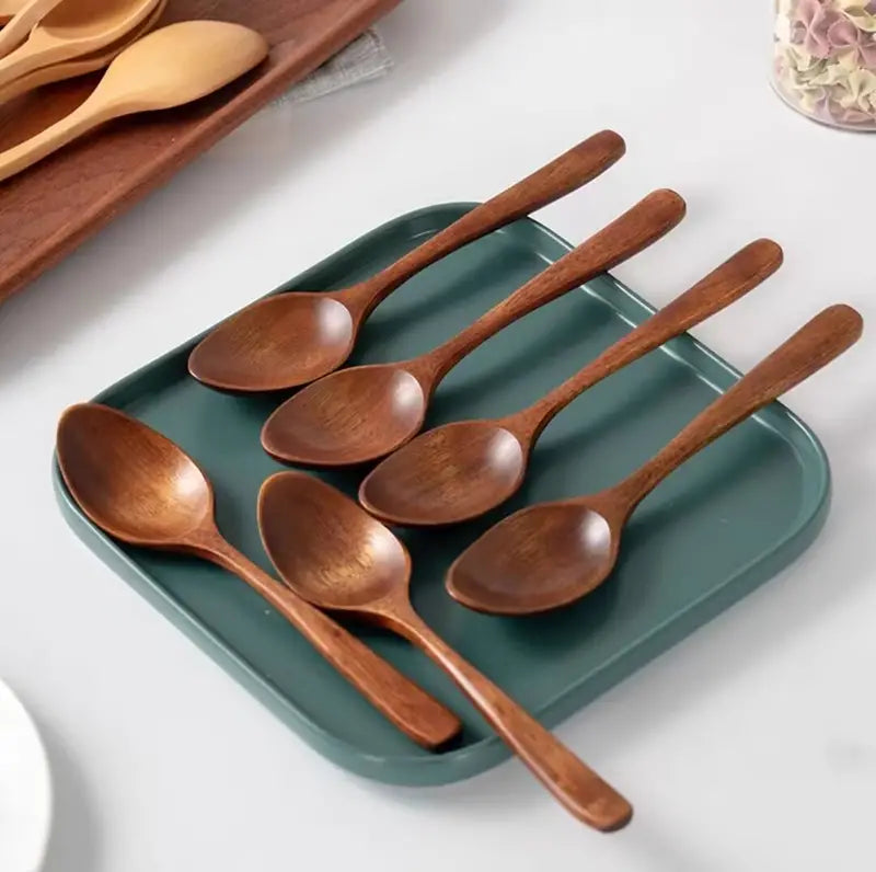5-Piece Wooden Spoon Set with Long Handle Kitchen Tools