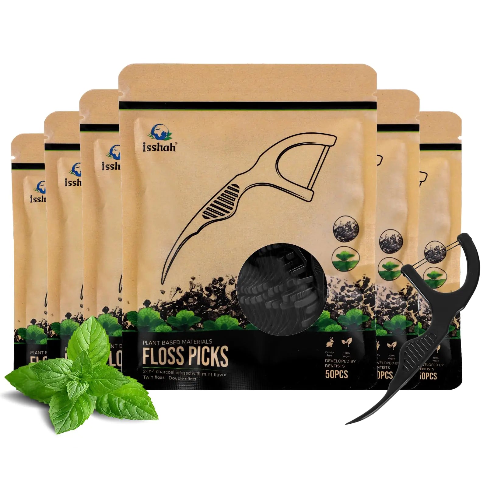 EcoSmile Twin Charcoal Floss Picks - 300 Count