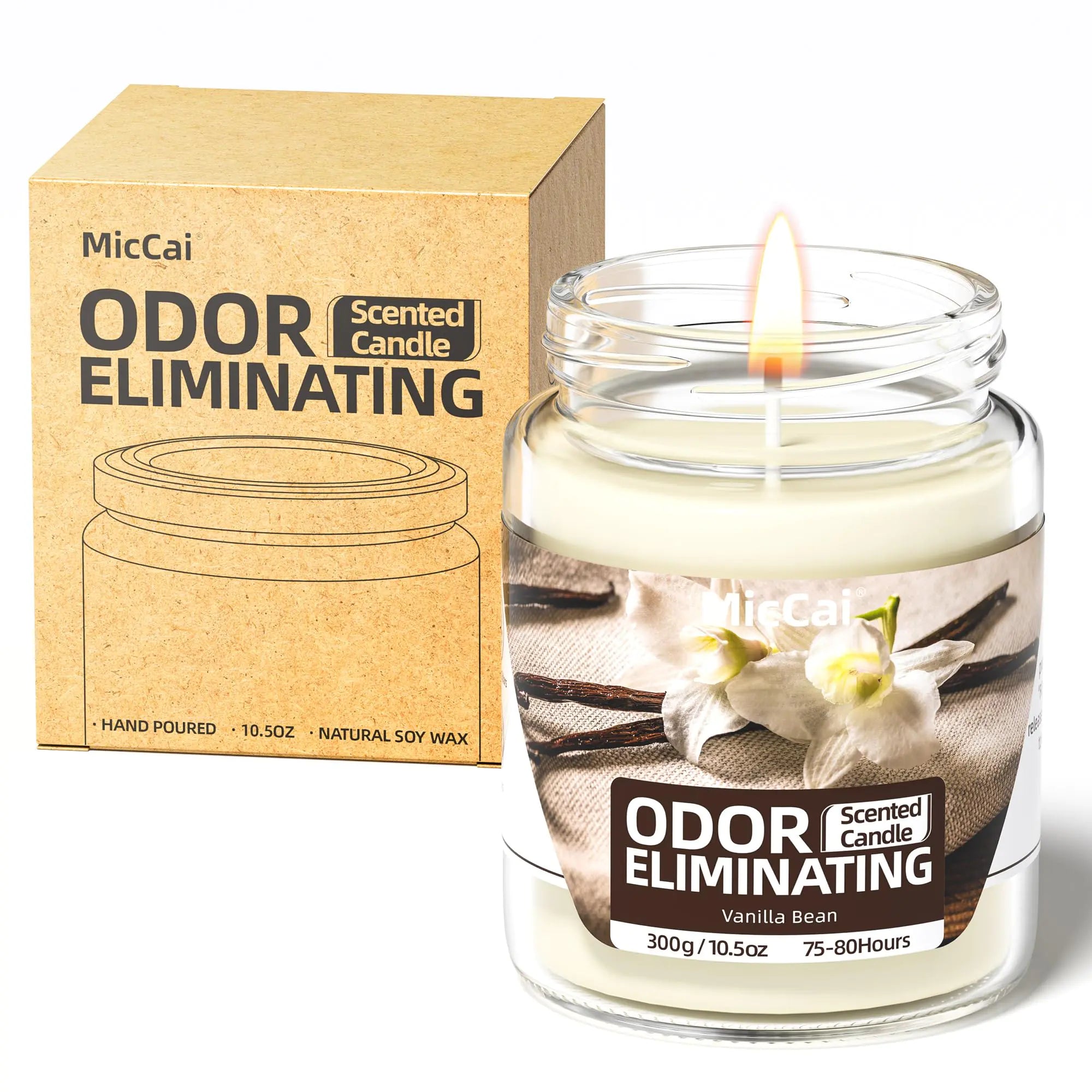MicCai Vanilla Bean Odor Eliminating Candles for Home Scented