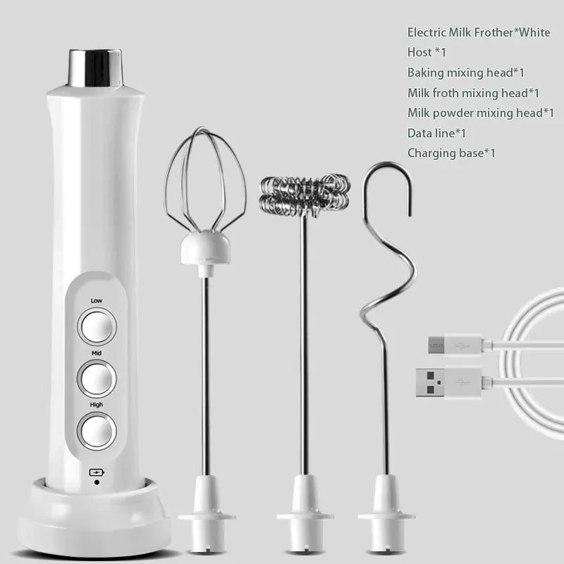  USB rechargeable milk frother, compact and wireless, perfect for on-the-go use.