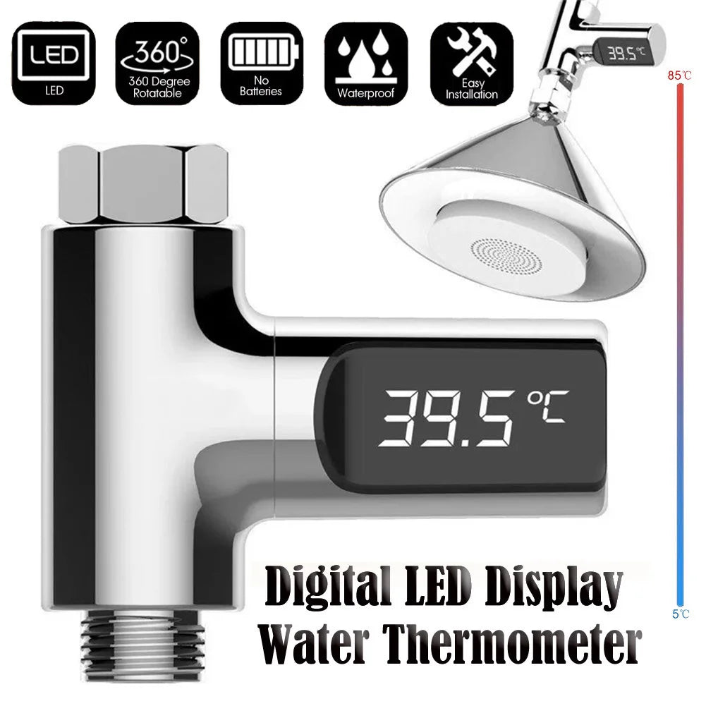 LED Shower Temperature Display (Water-Powered)