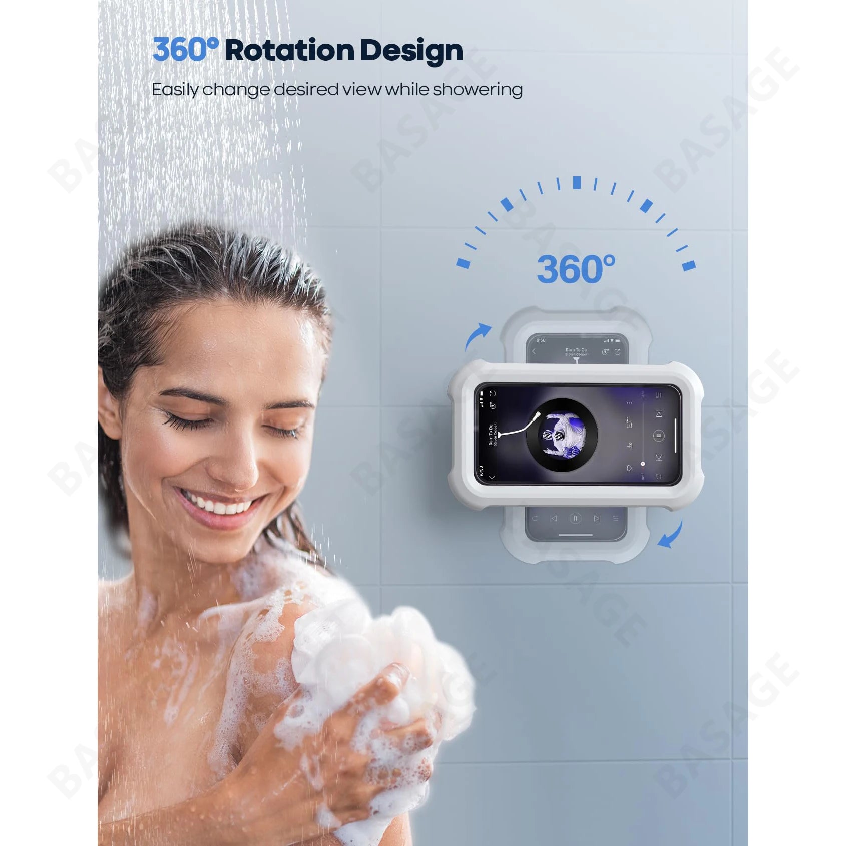 Waterproof Shower Phone Holder – 480° Rotating Wall Mount