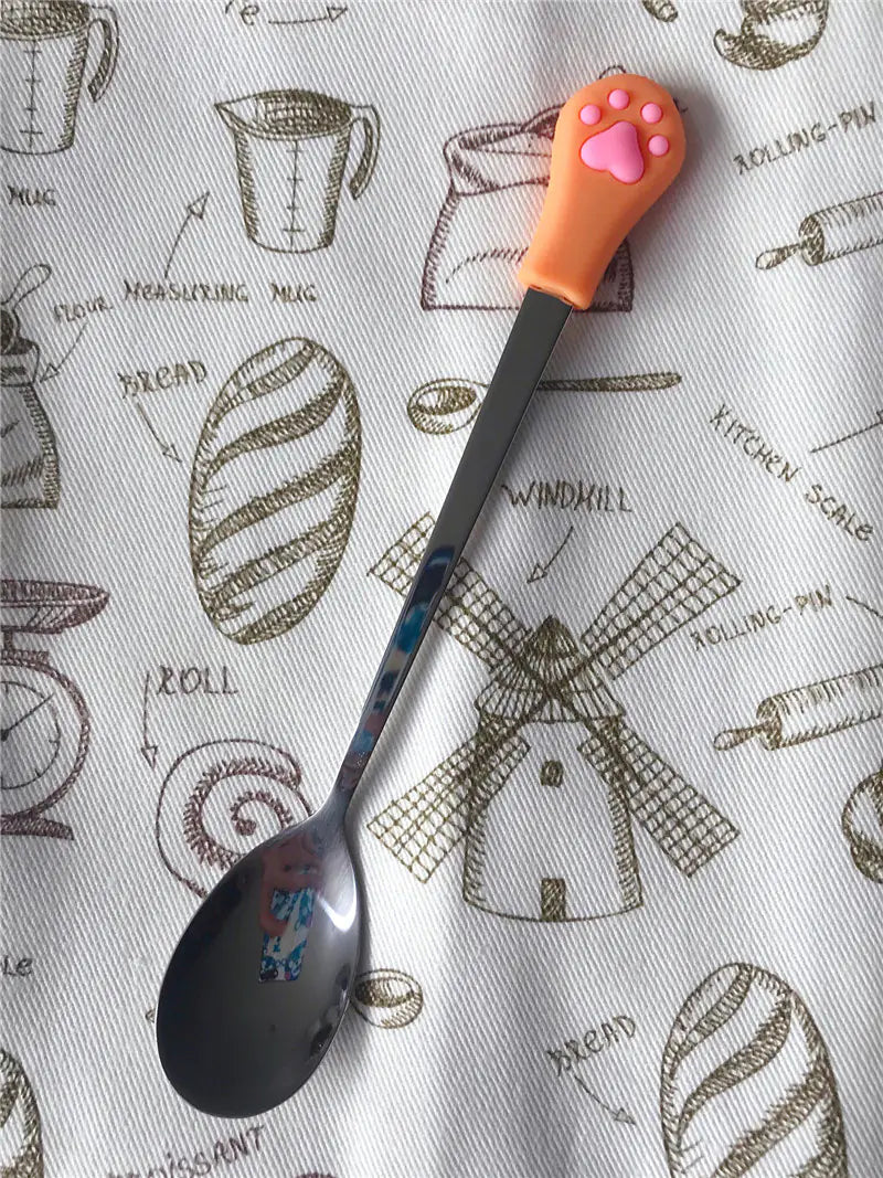 Stainless Steel Coffee Spoon & Silicone Cat Paw Spoon