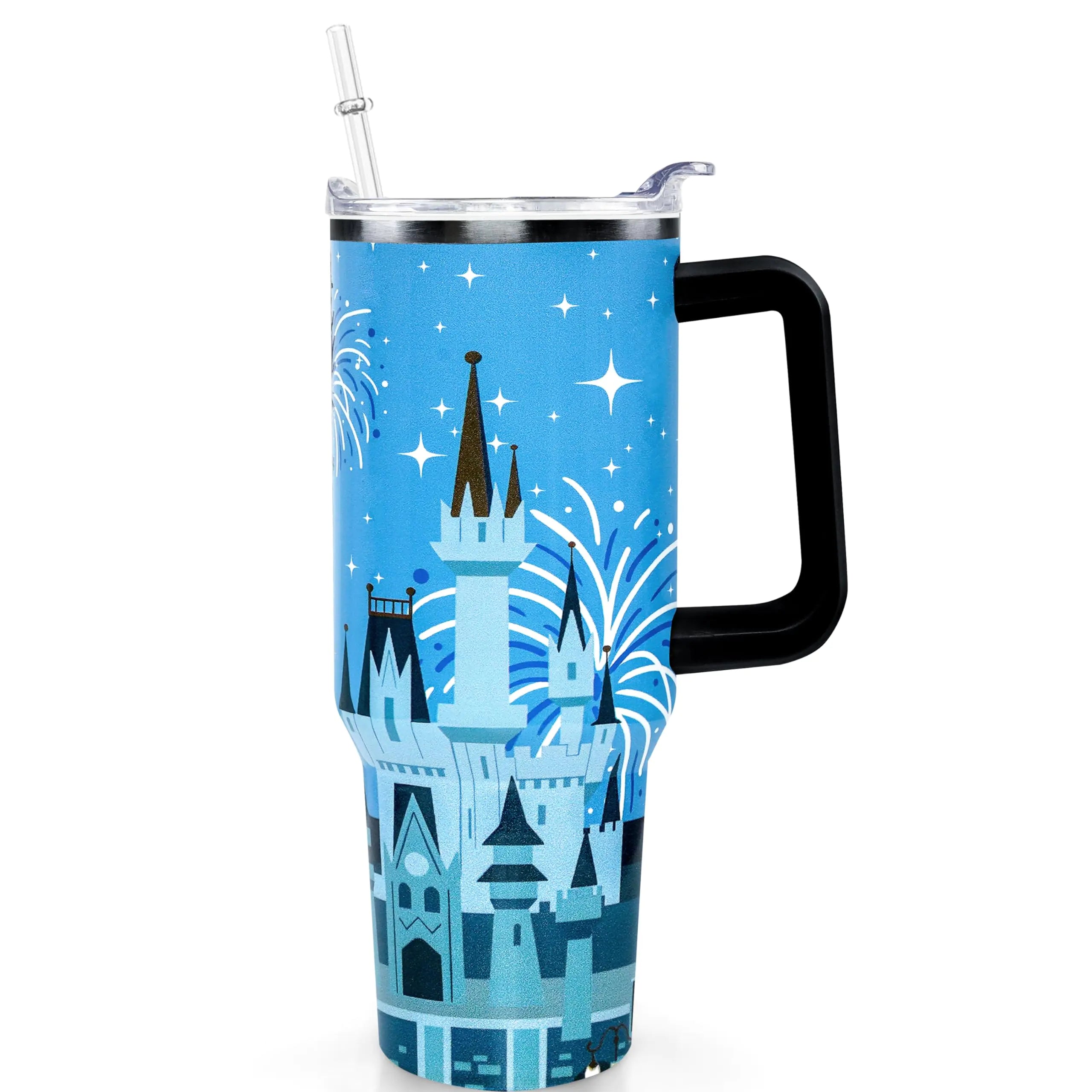 Sxdcfrs Cartoon Castle Tumbler 40 Oz With Lid and Straw