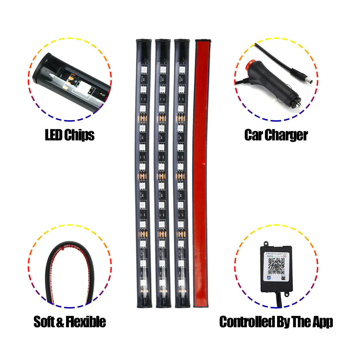 Car Interior LED Strip Lights – Ambient RGB Light Kit for Car Decor