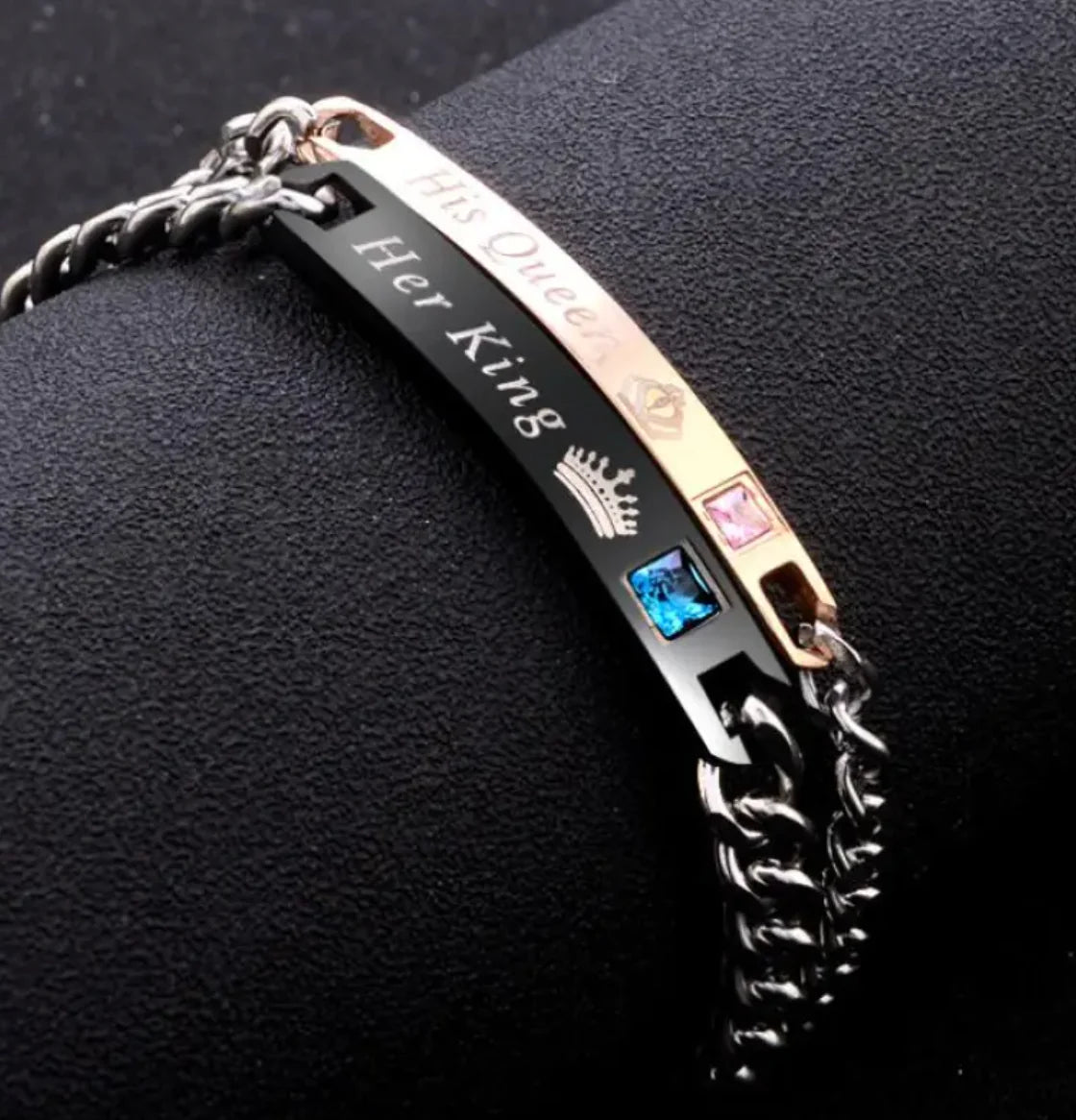 Couples Matching Heart & Crown Bracelets