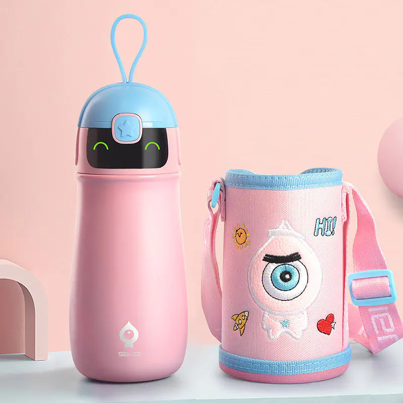 Smart Insulated Kids Water Bottle with Straw and Temp Alert