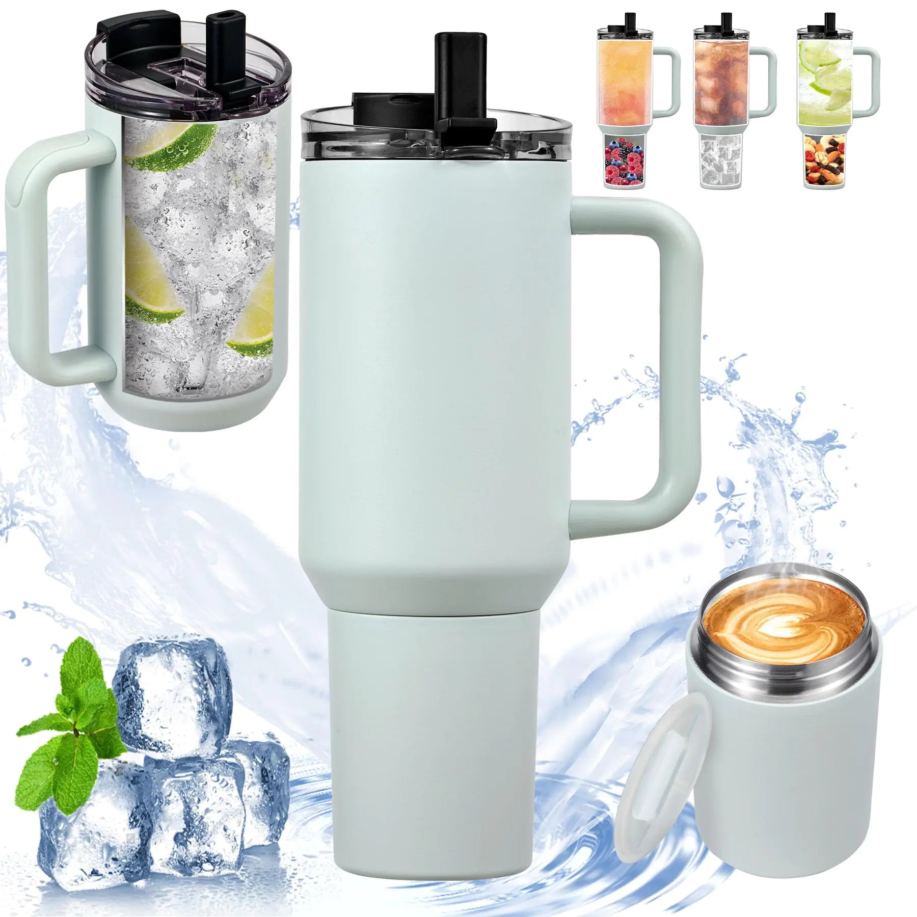 40 OZ Tumbler with Handle and Straw Lid