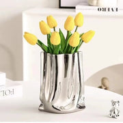 Luxury Ruffled Electroplated Ceramic Vase