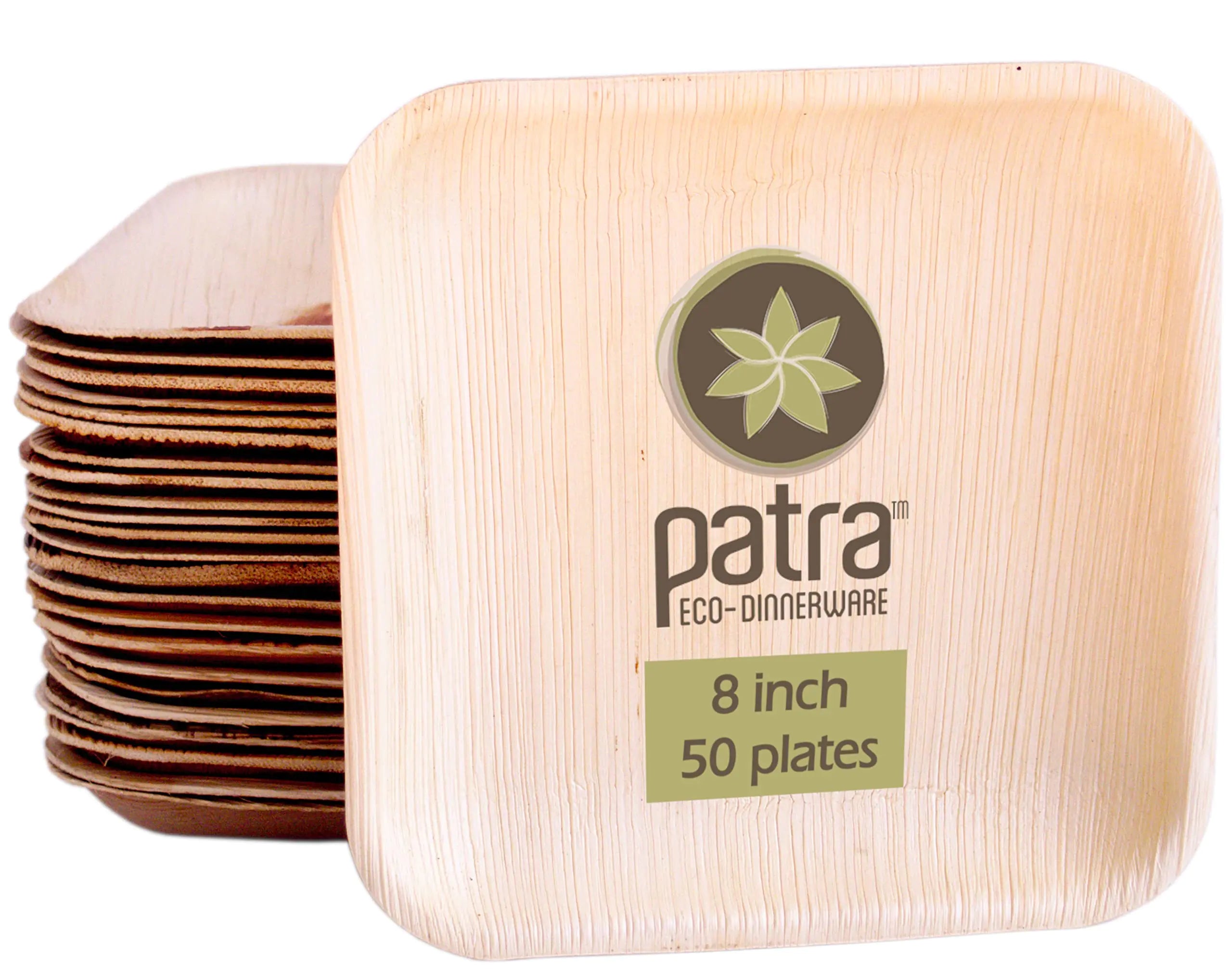 EcoChic 8' Palm Plates - 50 Biodegradable Bamboo Plates