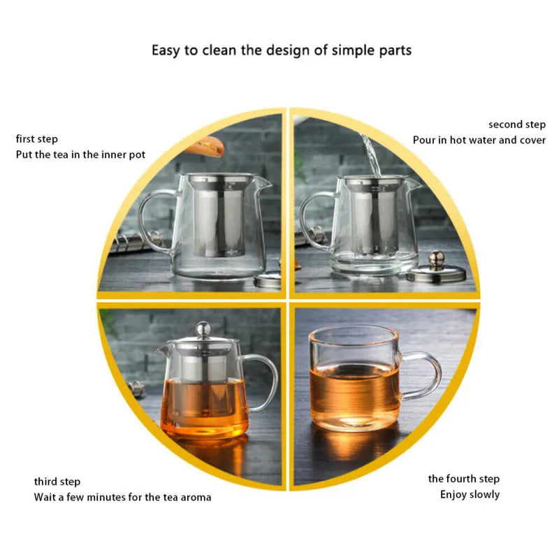 Heat Resistant Clear Glass Teapot Jug With Infuser Coffee Tea Leaf Herbal Pot