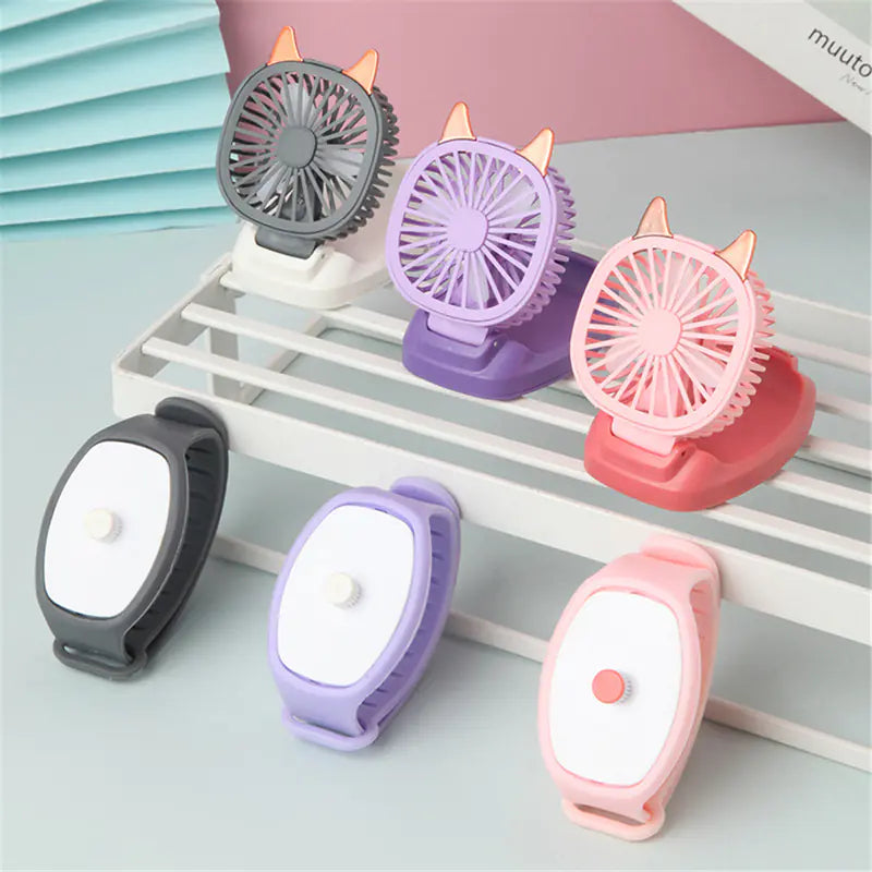 Cartoon Cat Design Portable Mini USB Fan with LED Lights