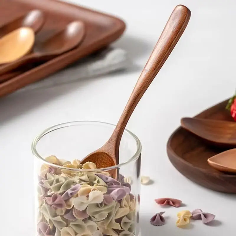 5-Piece Wooden Spoon Set with Long Handle Kitchen Tools