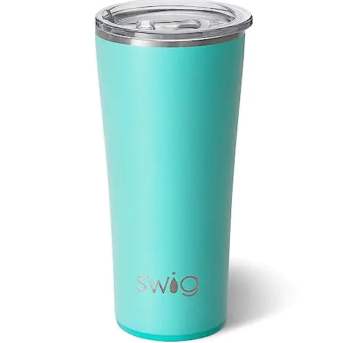 Swig Life 22oz Insulated Tumbler Travel Coffee Tumbler with Lid Cup Holder Friendly Travel Coffee Mug Stainless Steel Thermos 22 oz Tumbler Reusable Insulated Coffee Mug with Lid (Aqua)