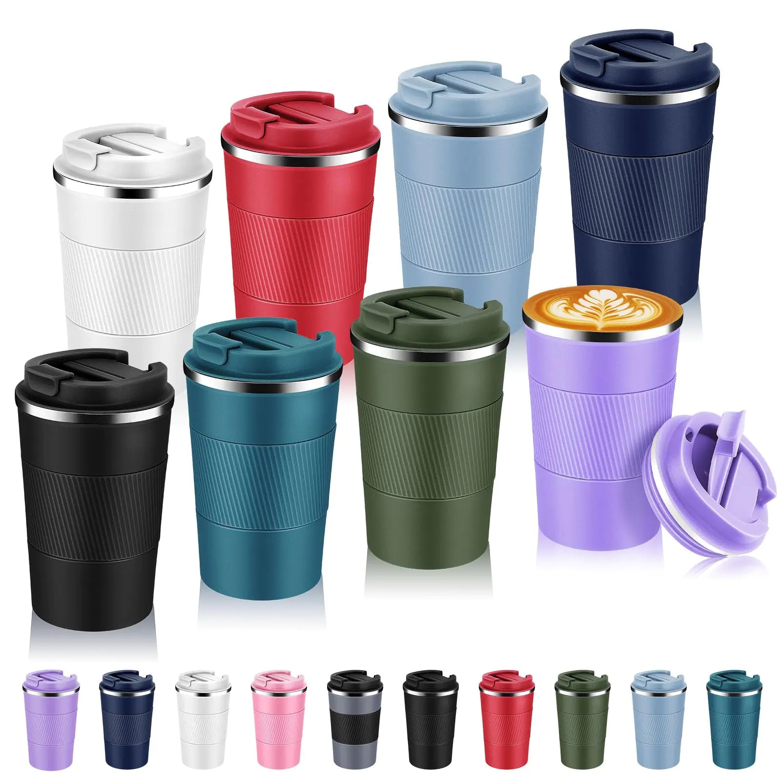 Volhoply 13 oz Stainless Steel Insulated Travel Coffee Mug with Fip Lid Bulk 8 PackReusable Double Wall Vacuum Metal Coffee CupPortable Leak Proof Thermal Tumbler for Hot&Cold Drinks(Assort Color8)