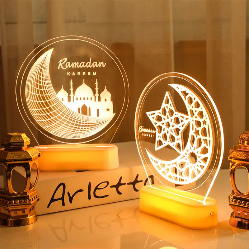 3D Illusion Ramadan Mubarak LED Night Light with Remote – Crescent & Mosque Decor