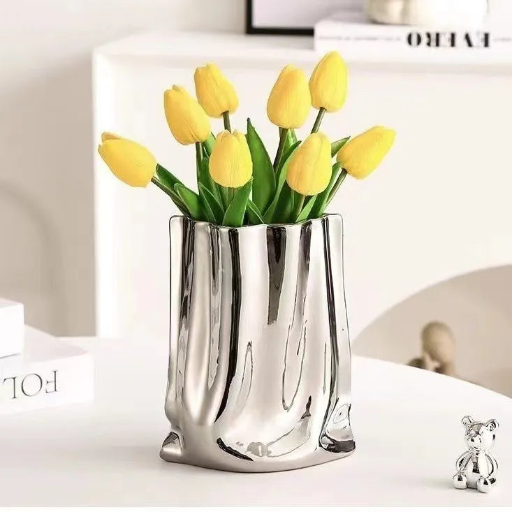 Luxury Ruffled Electroplated Ceramic Vase