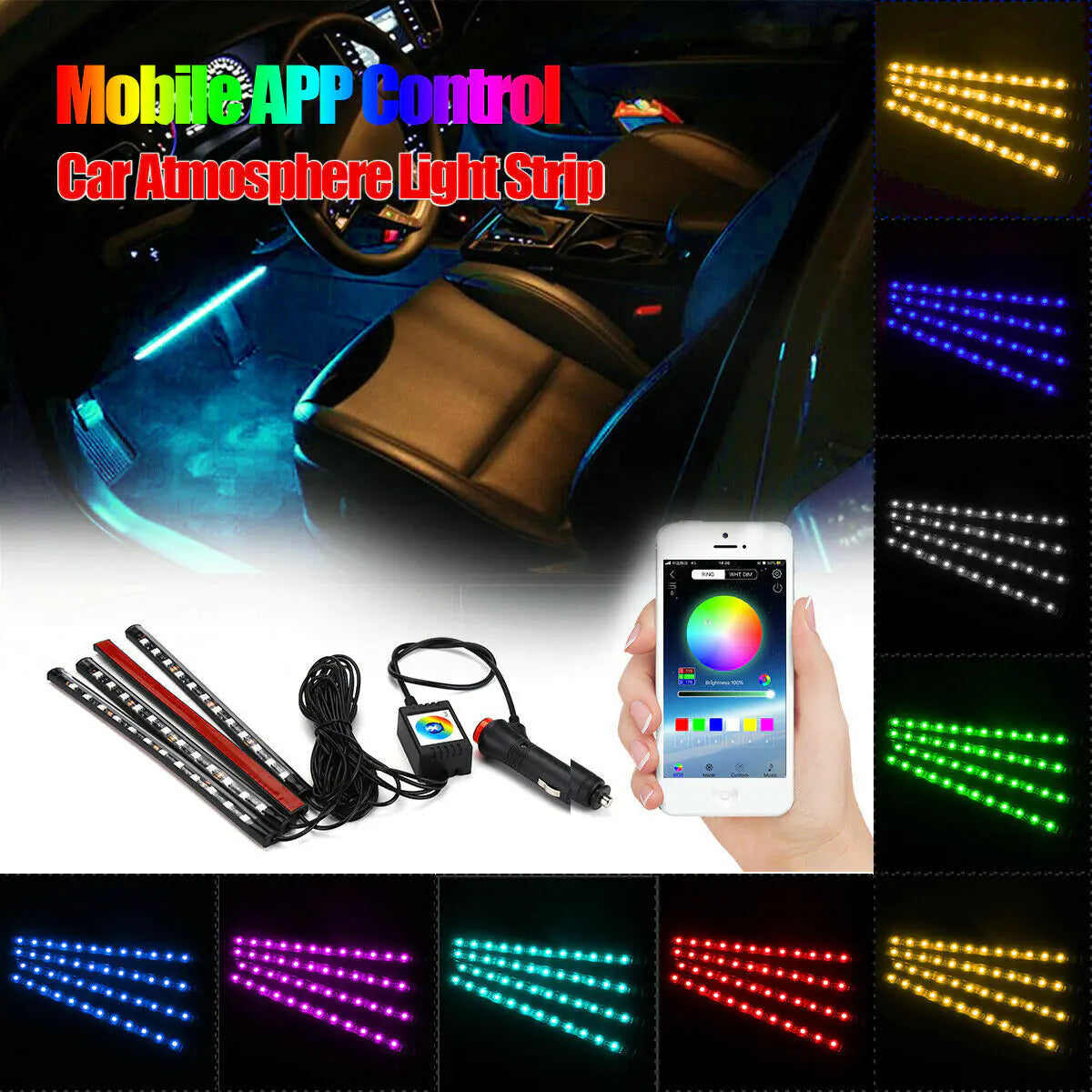 Car Interior LED Strip Lights – Ambient RGB Light Kit for Car Decor