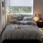 Blend Linen Cotton Bedding Set Ins Plaid Duvet