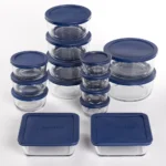 Kitchen Organizer Clear Glass Storage 30 Piece Set With Navy Lids Food Storage Containers Kitchen Organizer